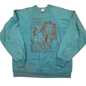 Vintage Jerzees Women XL Sweatshirt Akhenaten Nefertiti Turquoise Egypt Graphic